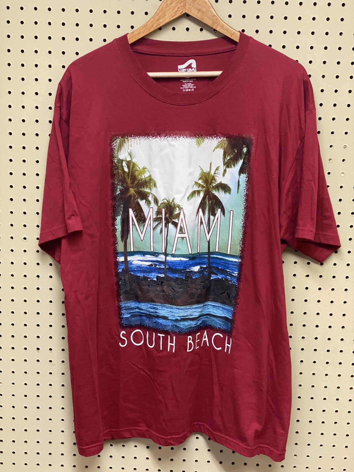Surf Style South Beach MIAMI Palm Tree Beach Graphic T Shirt Size Mens XL Red gallery