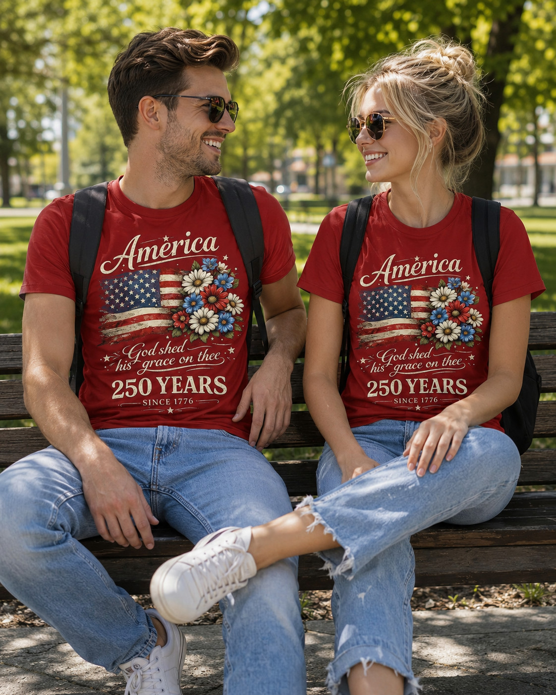 250th Anniversary Flag Floral USA Flag Patriotic 4th of July T-Shirt gallery