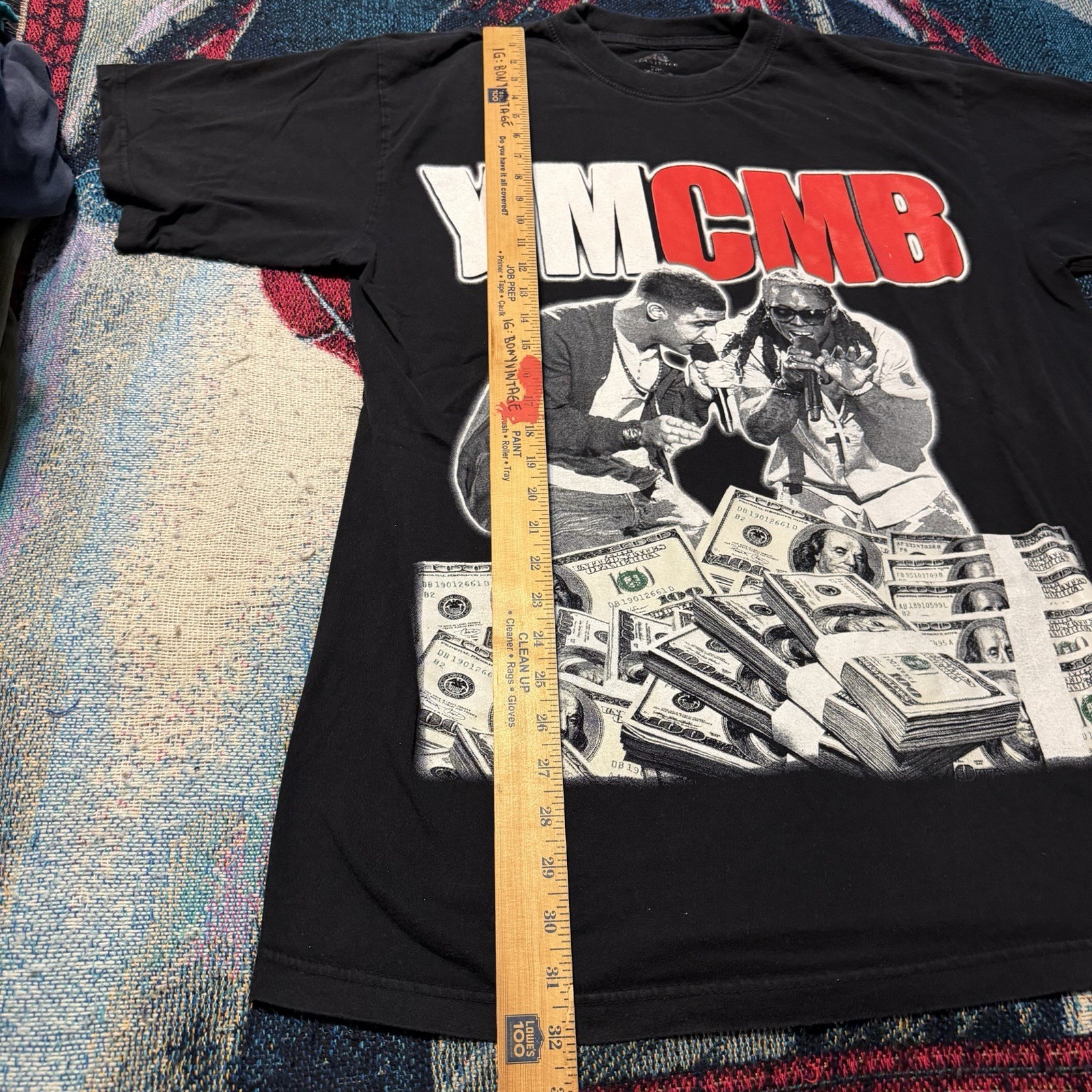 Vintage Y2K Lil Wayne Drake YMCMB Black Shirt Men's 2XL Rap Money AOP Big Print gallery