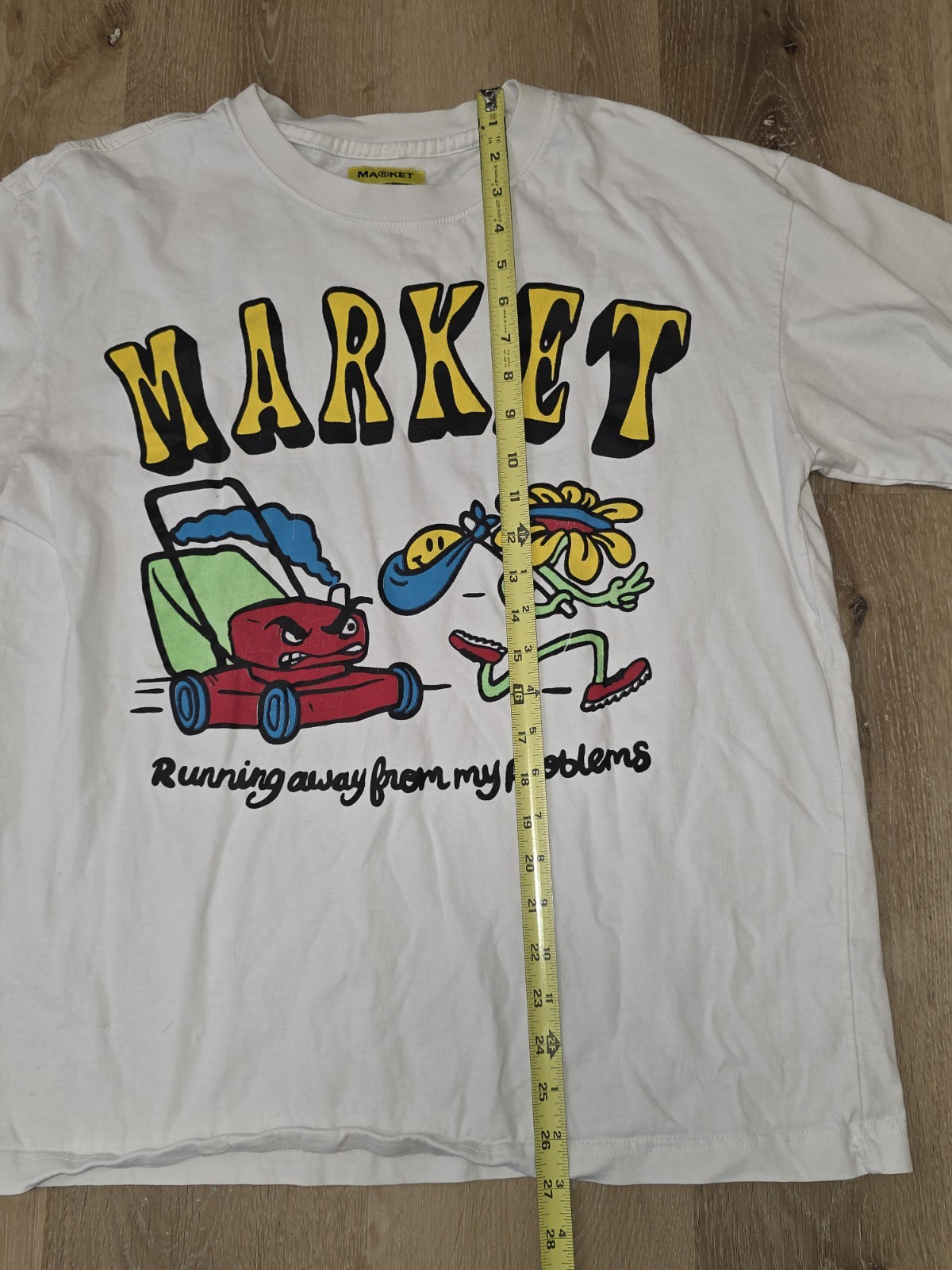 Market Shirt Men's Size L White Running Away From My Problems Graphic Smiley gallery