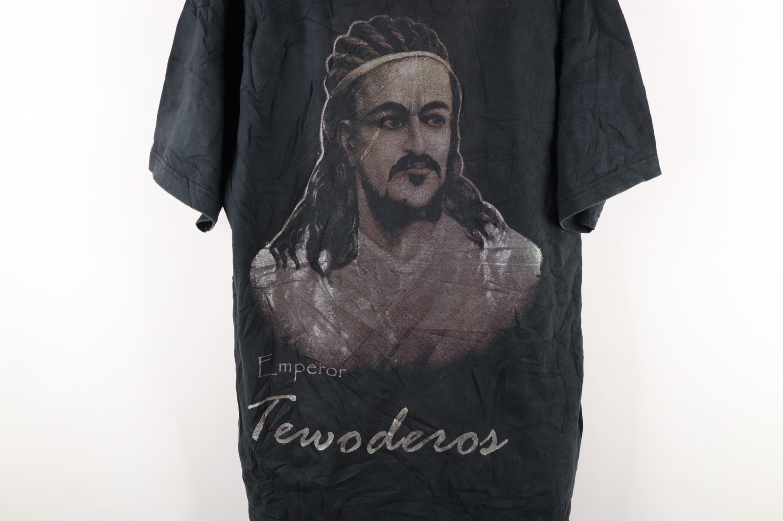 Vintage 90s Mens Large Faded Spell Out Ethiopia Emperor Tewoderos T-Shirt Black gallery
