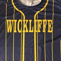 Wickliffe Coach Jersey Pinstripe Navy Blue Yellow Gold Baseball Softball 2XL