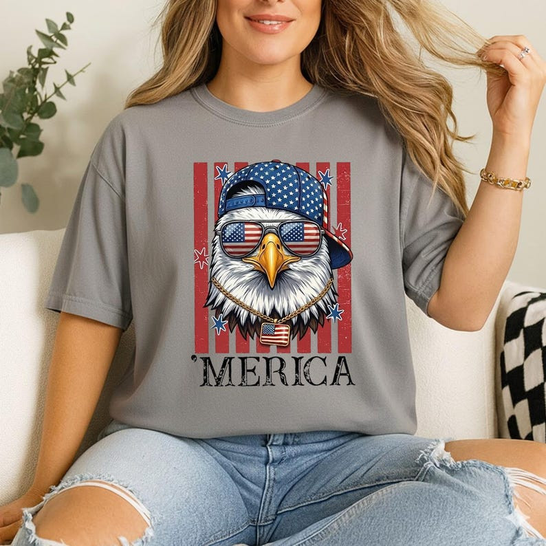 Funny Merica Eagle Shirt Patriotic USA Flag Independence Day Graphic Tee gallery