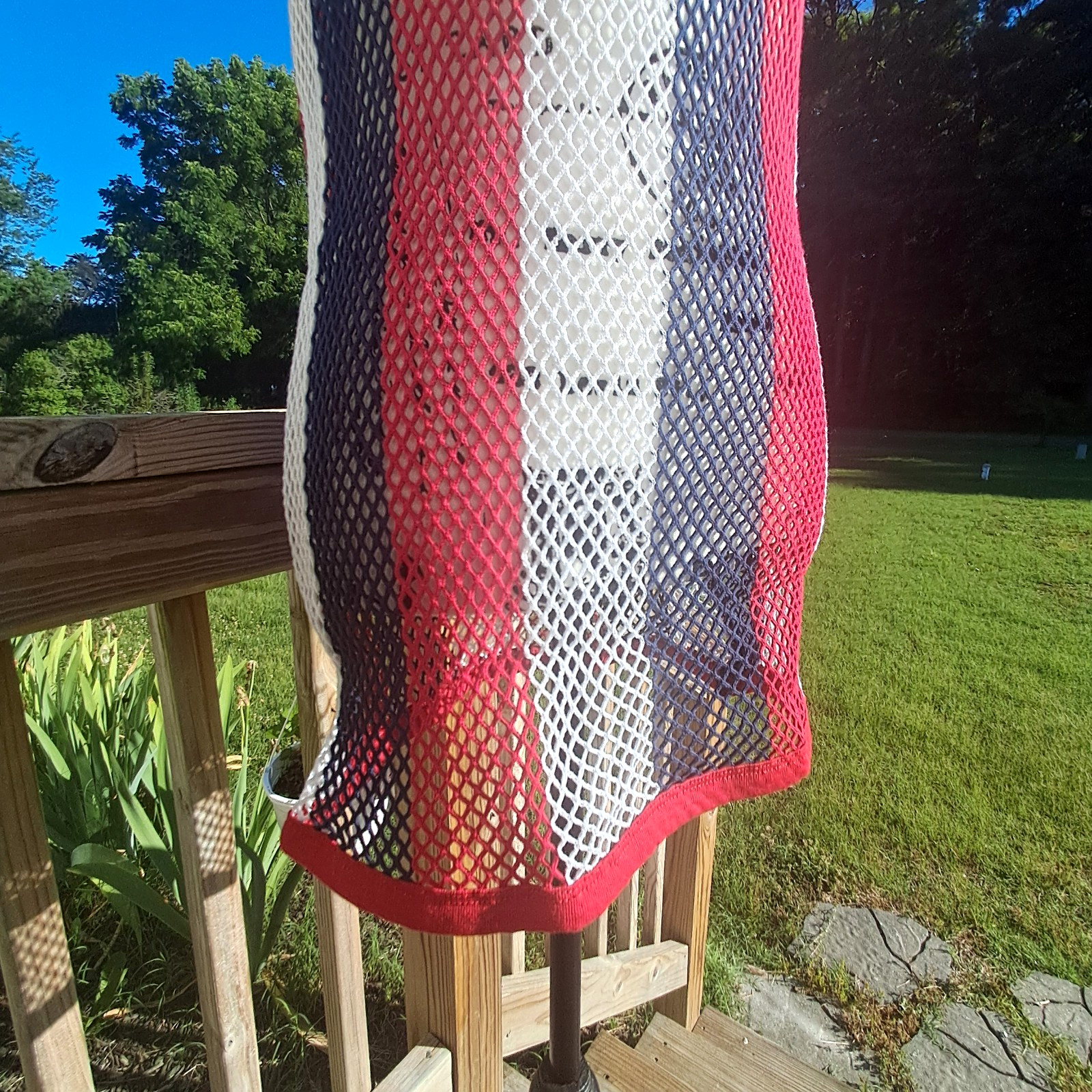 Vintage Trends String Vest Mesh Fishnet Tank Top Dress Large Patriotic USA Flag gallery