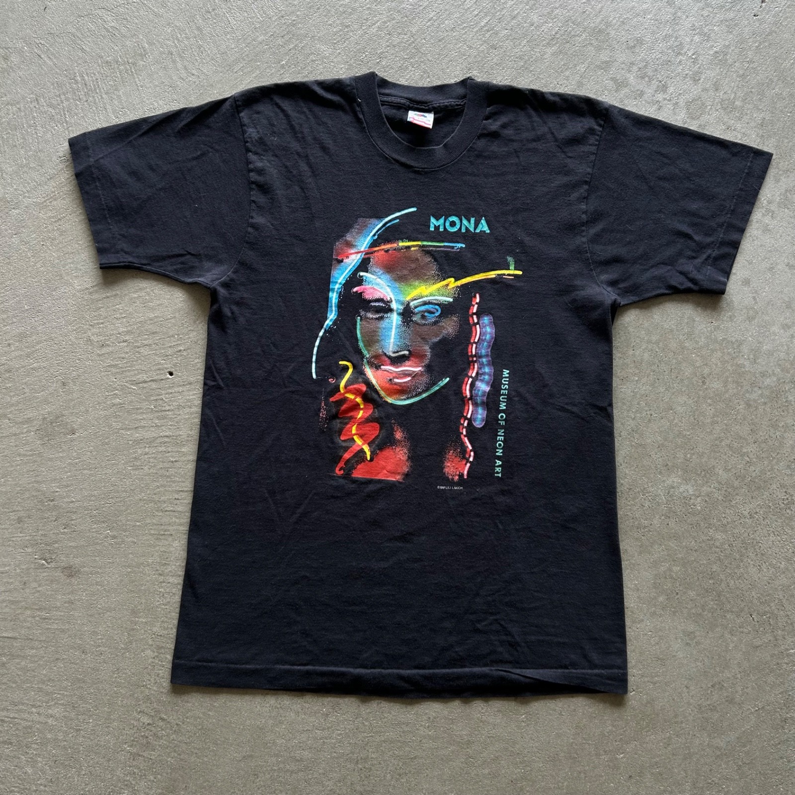 Vintage 80s Mona Lisa Shirt Size Large Black Museum Of Neon Art 1981 Lili Lakich gallery
