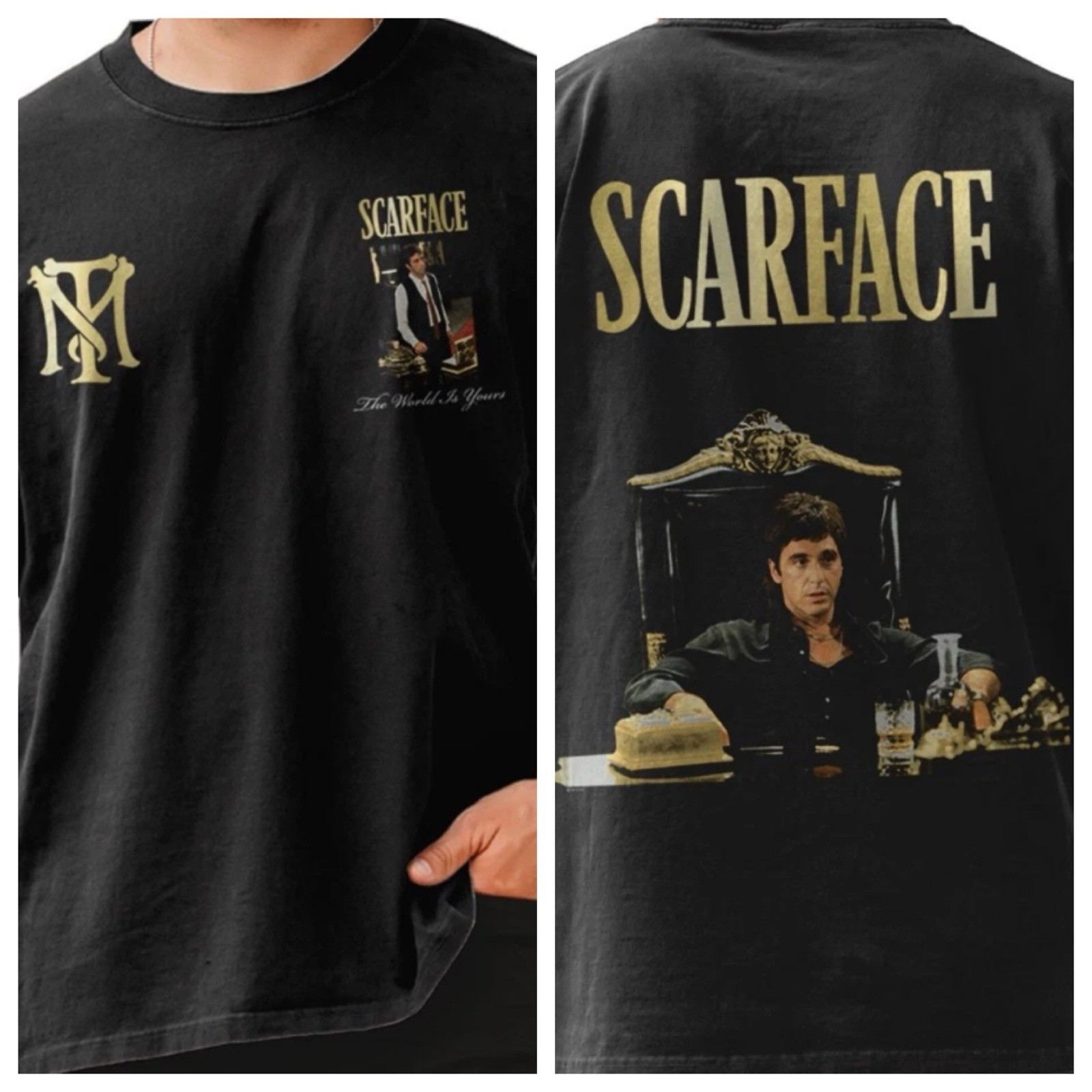 Scarface Mens T Shirt WORLD IS YOURS F&B Tony Montana Al Pacino Mob Movie Black gallery