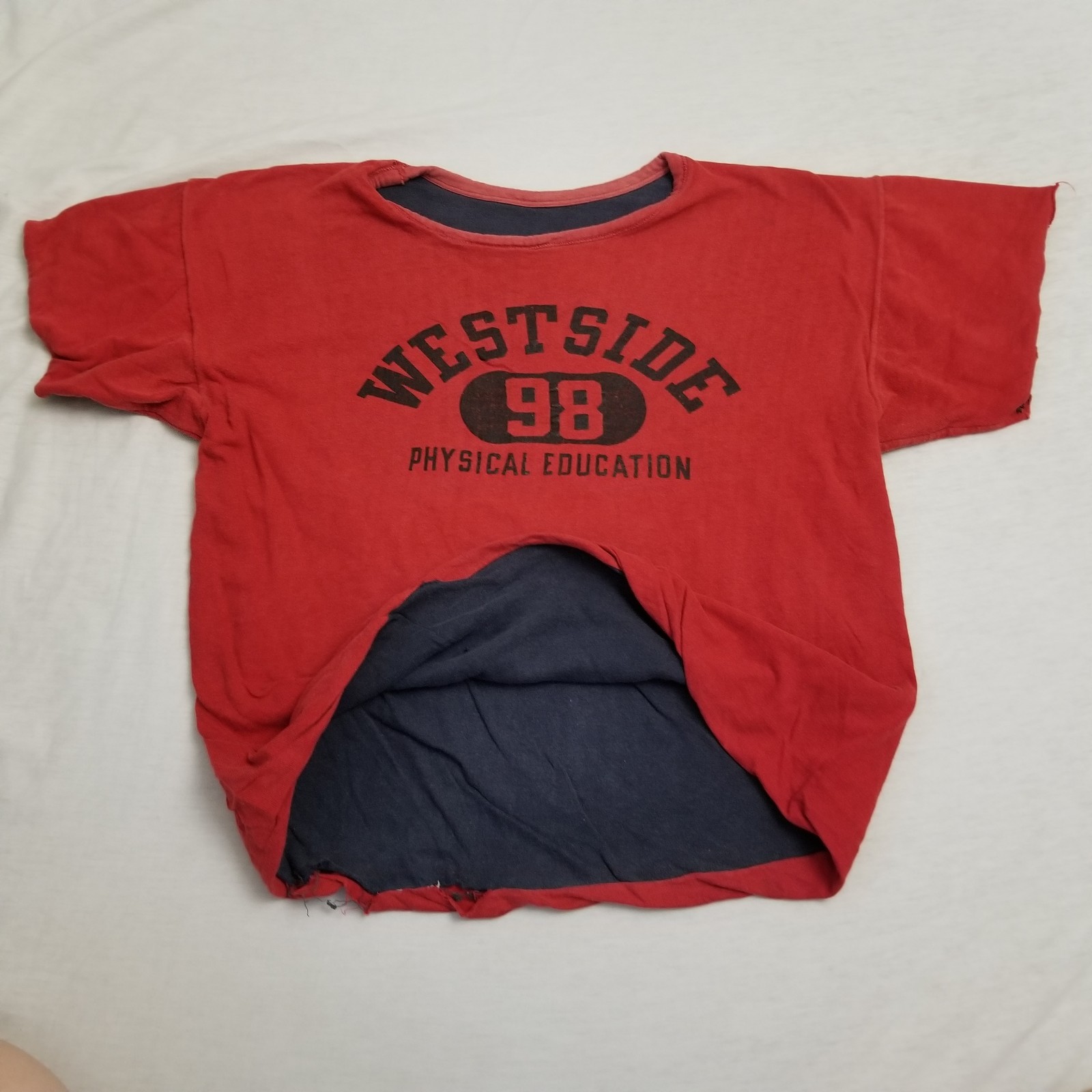 Vintage 70s Double Face T Shirt Mends Medium Blue Red Gym Athletic Reversible gallery