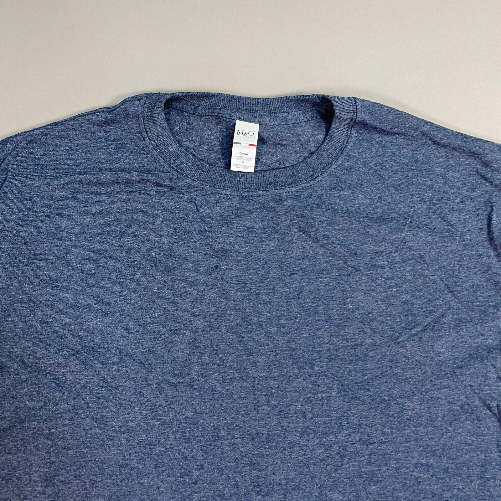 M&O Gold Soft Touch Blank T-Shirt 50/50 Cotton/Poly Sz S Navy Heather 4800 (New) gallery