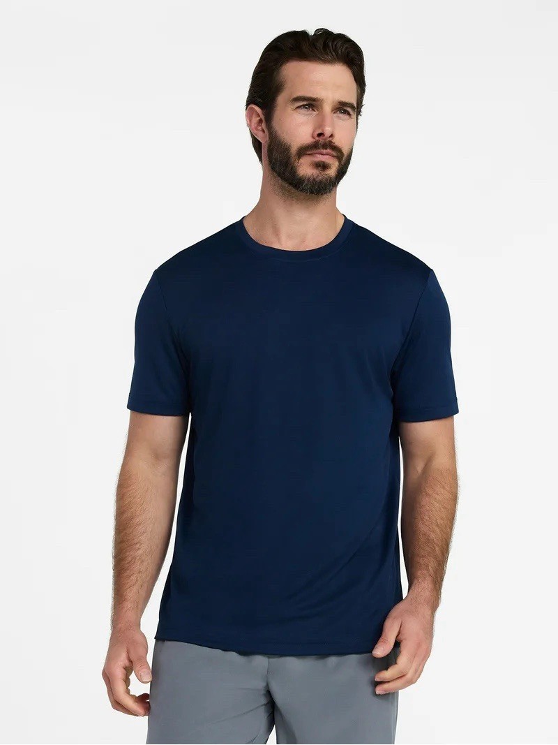 Athletic Works Men's Blue Solid Crew Neck Short Sleeve T-Shirt Regular Size M gallery