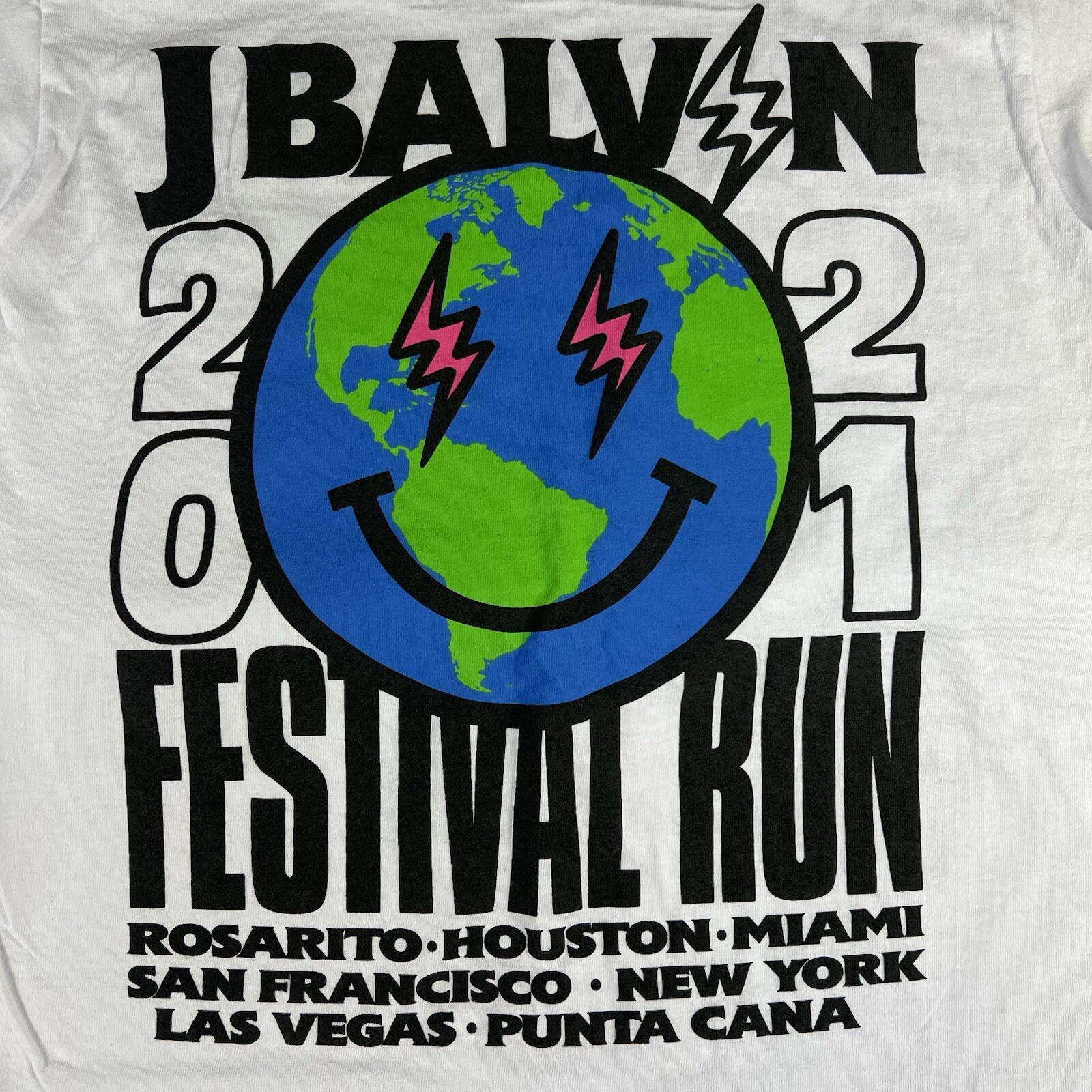 J Balvin Tour Shirt Small & Medium Men White Festival Run Smiley Face Tee New gallery