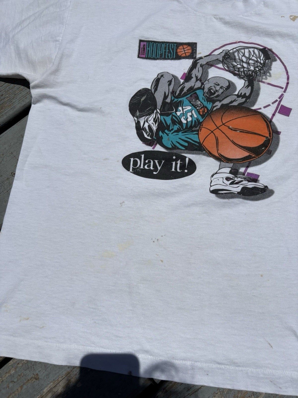 Vintage 90s Hoopfest Basketball Distressed And 1 Tee Shirt Mens Medium White gallery