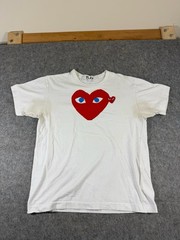 Comme des Garcons PLAY Double Heart T-Shirt White M/L Red Heart Eyes Graphic