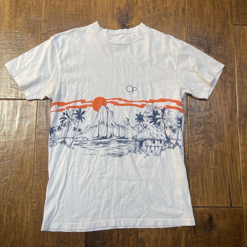 Vintage Ocean Pacific Aop Wrap Around Shirt Hawaii California Tee 80s