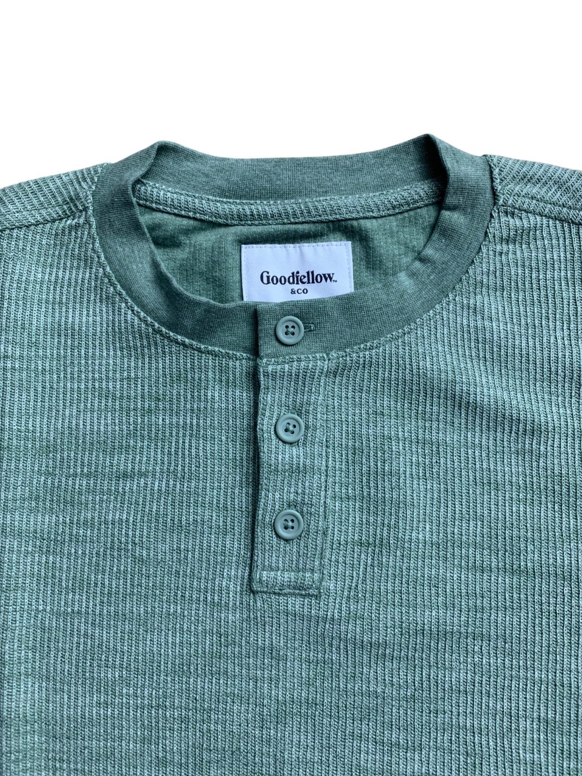 Goodfellow & Co Mens Ribbed Henley Long Sleeve Shirt Sage Green Size Medium gallery