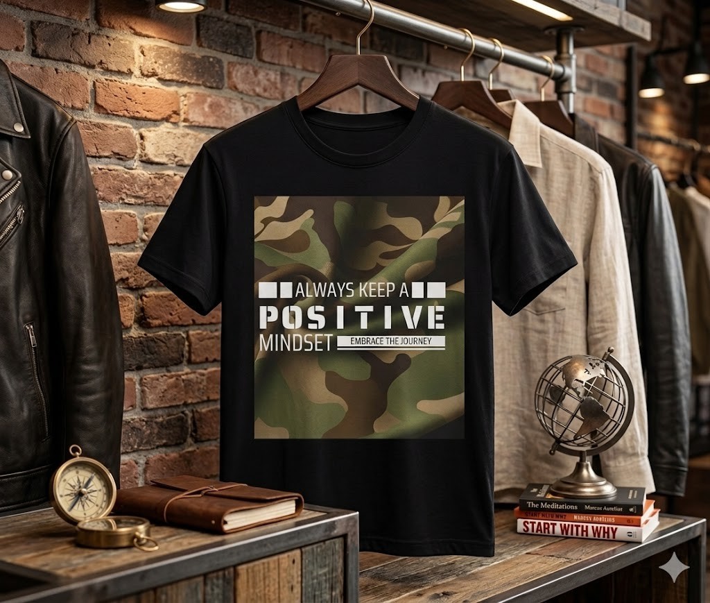 Positive Mindset Motivational T-Shirt – Army Style Graphic Tee with Inspi - H091 gallery