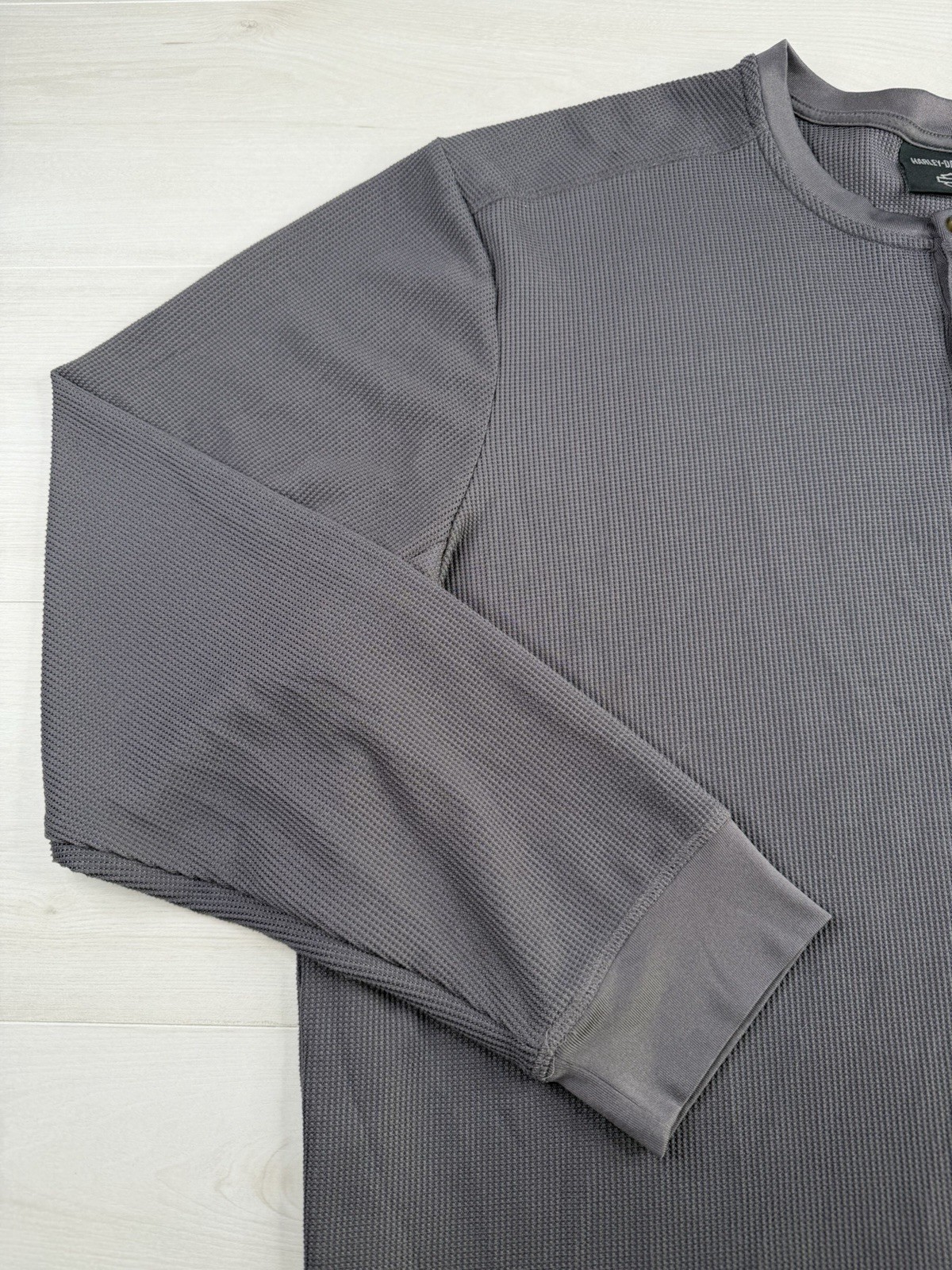 Harley Davidson Thermal Henley Shirt Gray Long Sleeve Embroidered Mens 3XL EUC gallery