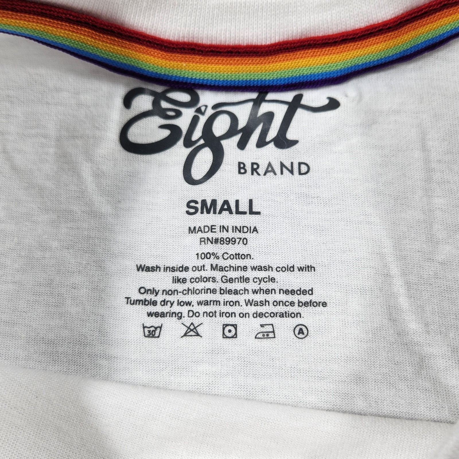 Eight Brand Proud Rainbow Graphic T-Shirt Men's Women's Small White Crew Cotton gallery