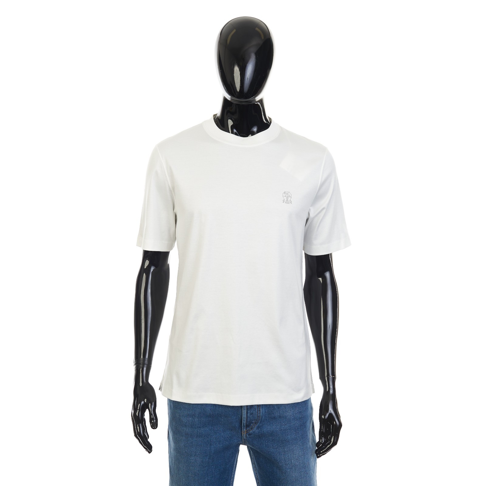 BRUNELLO CUCINELLI 650$ Crewneck Tshirt With Logo Print – White Cotton Jersey