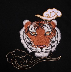 Mens Japanese Pattern Tiger Crane Embroidery T-Shirt Unisex Streetwear Top