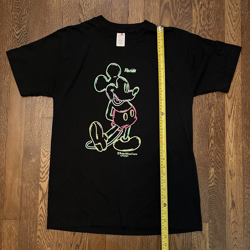 Vintage Mickey Mouse Graphic Single Stitch Tshirt - Neon | Sherry Size Large USA gallery