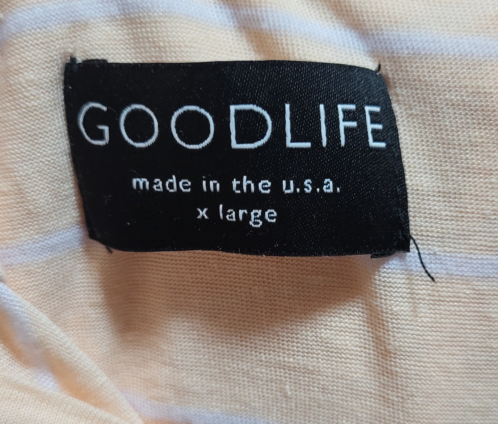 GoodLife Striped T Shirt Mens XL Peach Curved Hem Crew Thin Lyocell Linen USA gallery