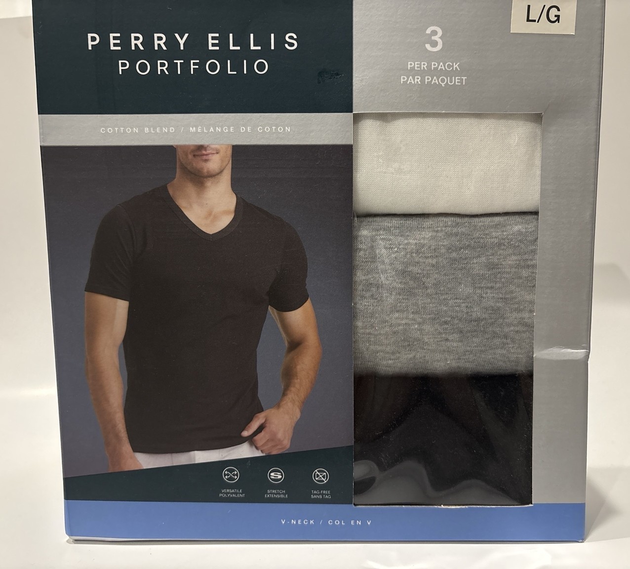 Perry Ellis Portfolio Mens 3-Pack T-Shirts Crew Neck Cotton Blend ~ L (42-44)