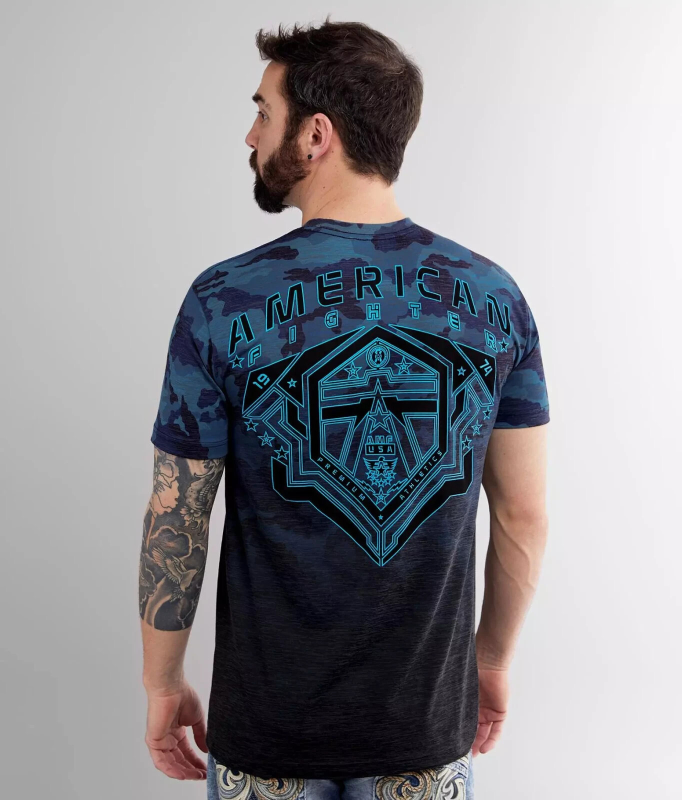 New Men's American Fighter Penfield Athletic MMA Blue Camo T-Shirt XS-4XL gallery