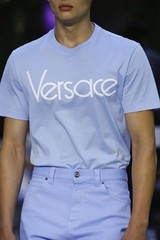 VERSACE NWT 90’s Tribute Runway Blue Logo Tee Shirt Small Collectible Designer