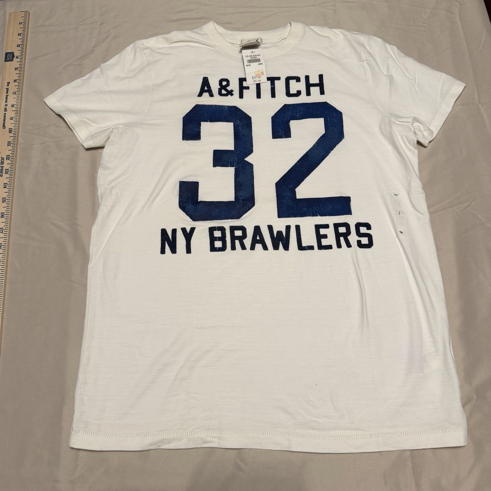 Abercrombie & Fitch NY Brawlers 32 Logo Graphic T-Shirt L White Knit Crew NWT gallery
