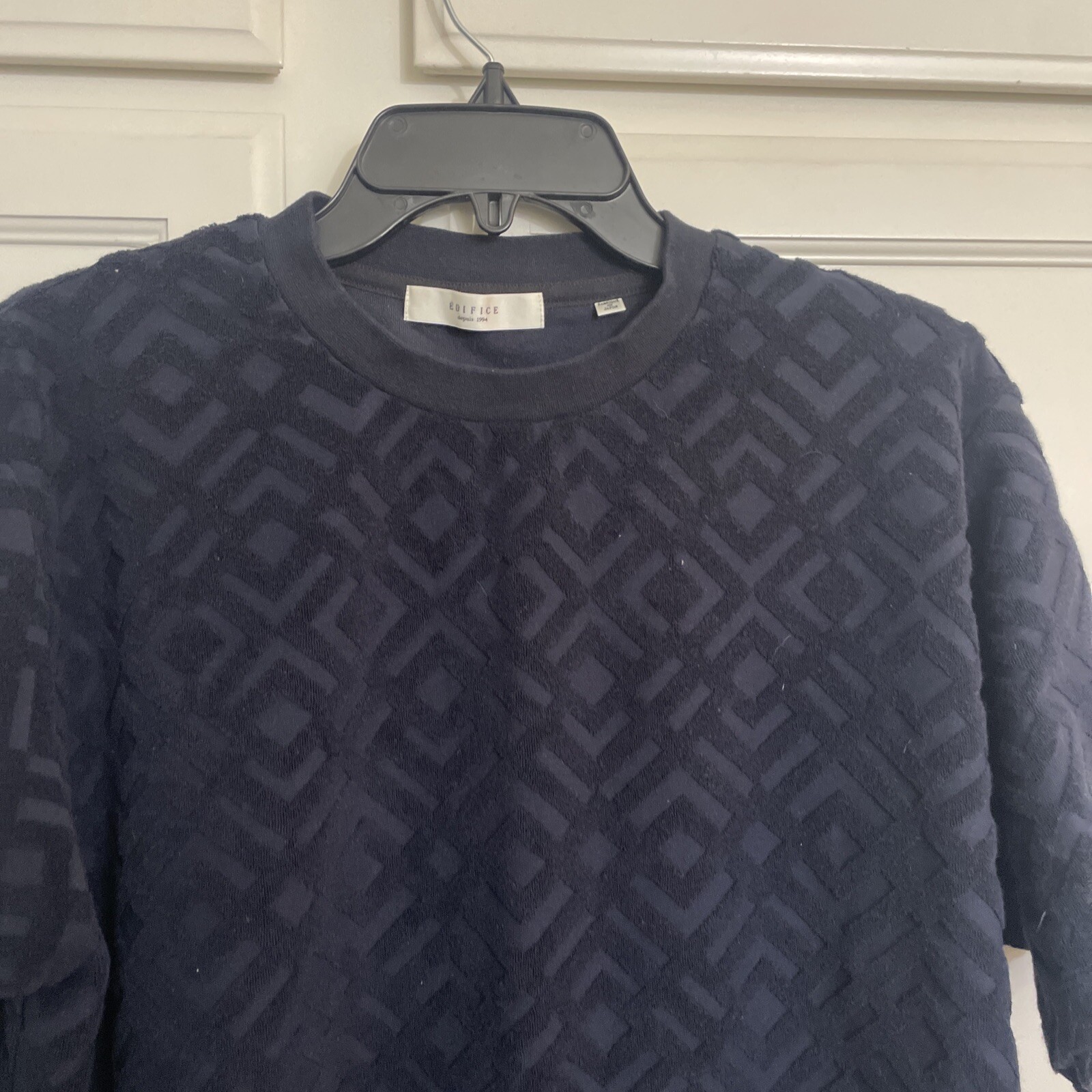Edifice Pull Over Shirt Navy Velvet Textured Fabric Size XL Cotton Short Sleeve gallery