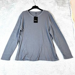 Ficerd Men’s Solid Gray V-neck Long Sleeve Thermal Waffle T-Shirt Size XL