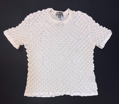 Silversilk textured knit with a raised geometric pattern; white XX (slim)