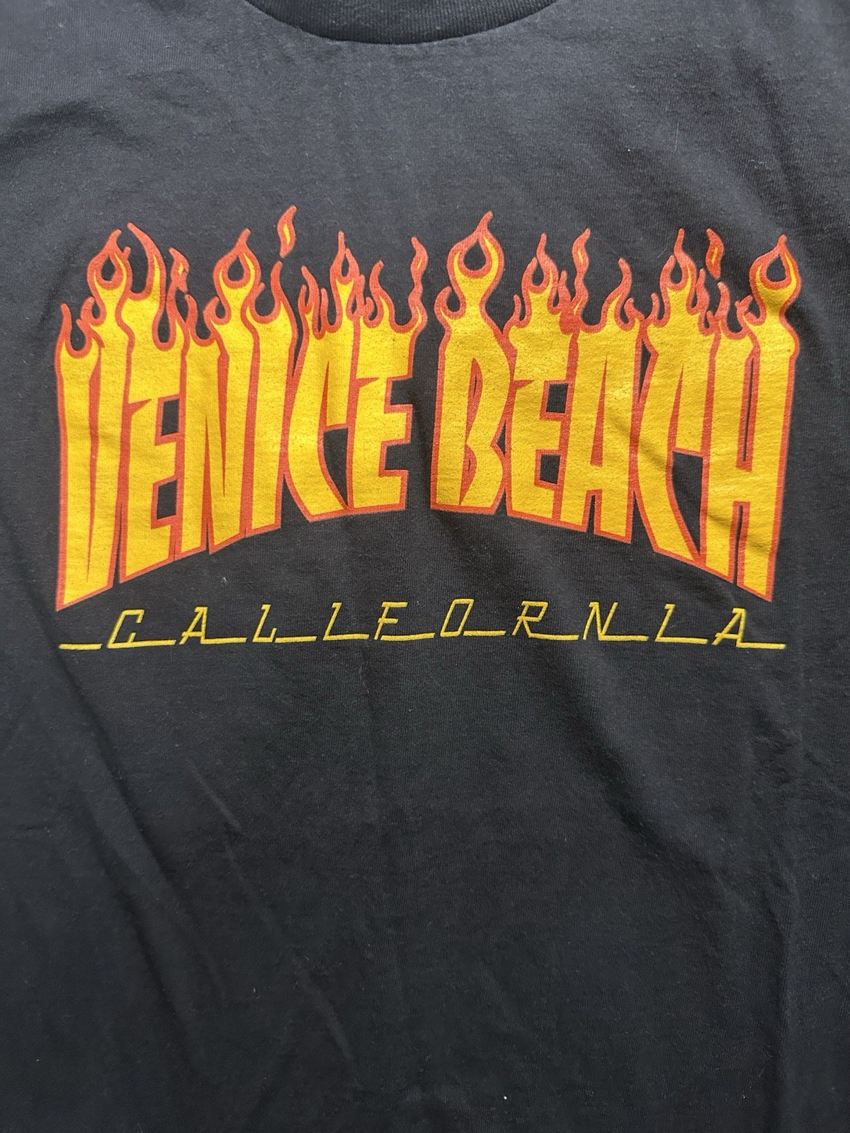 Venice Beach California Flame Graphic T Shirt Black Skate Surf Streetwear