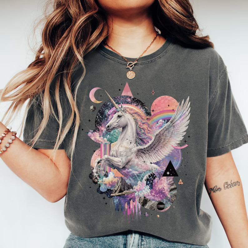Pegasus Unicorn Shirt, Fantasy Horse T-Shirt, Rainbow Galaxy Graphic Tee gallery