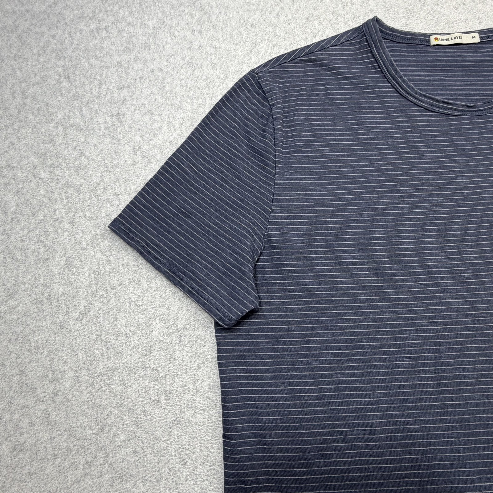 Marine Layer Signature Crew Tee Shirt Mens Medium Blue Striped Made USA Casual gallery