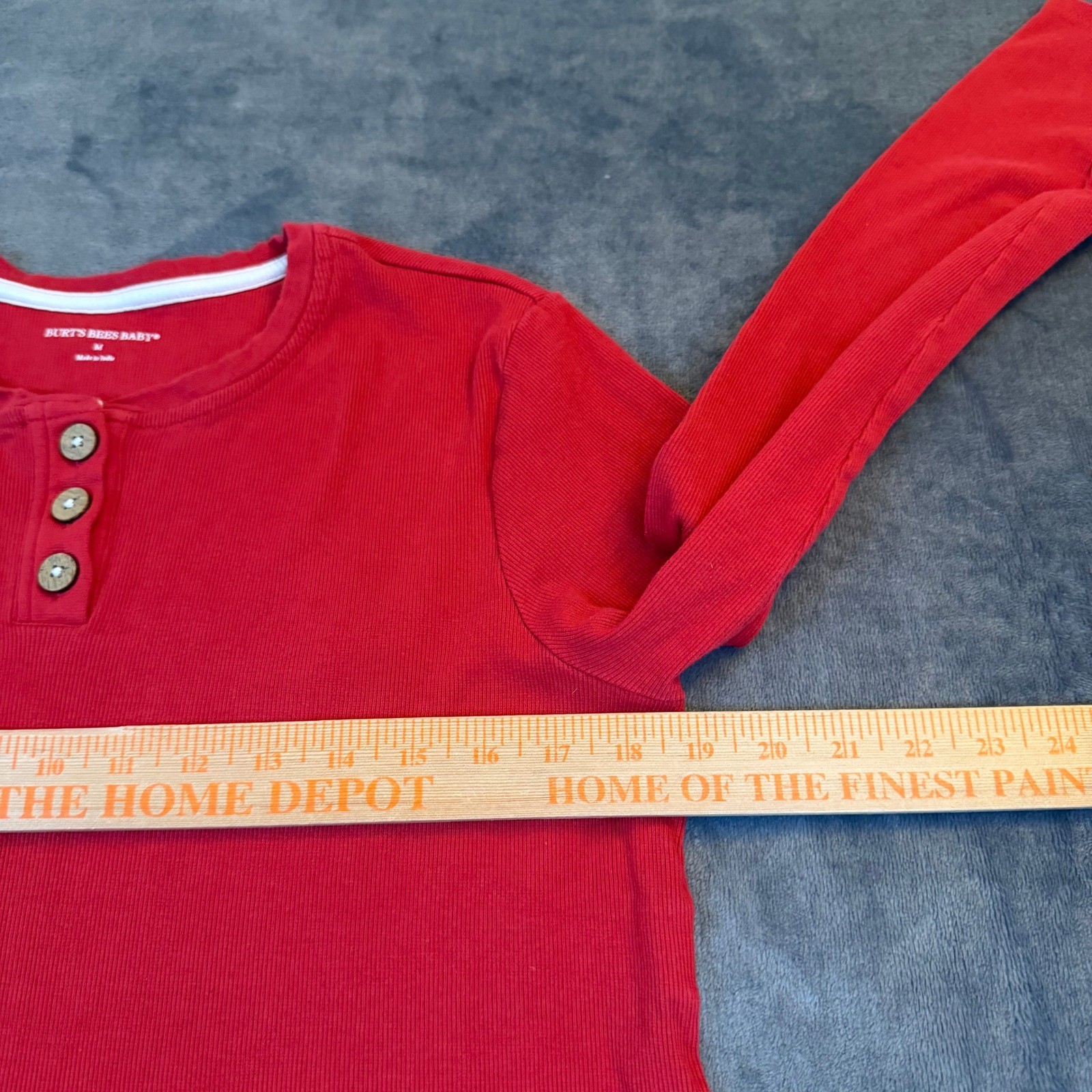 Burt's Bees Baby Ribbed Henley Shirt Mens Medium Red Long Sleeve Cotton gallery