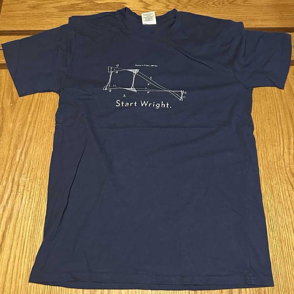 Men’s The Wright Brothers Start Wright T-Shirt Blue Organic Cotton Size Large
