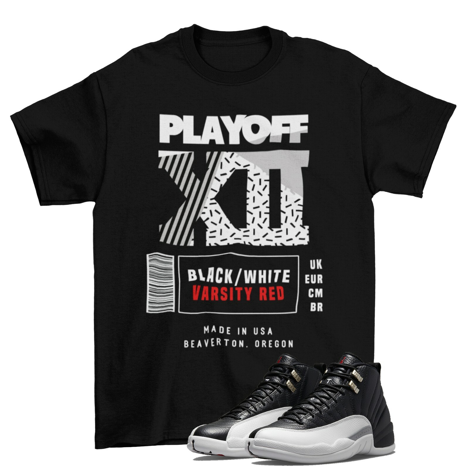 Box Label Playoff Shirt to Match Jordan 12 Playoff CT8013-006 / NEW Black