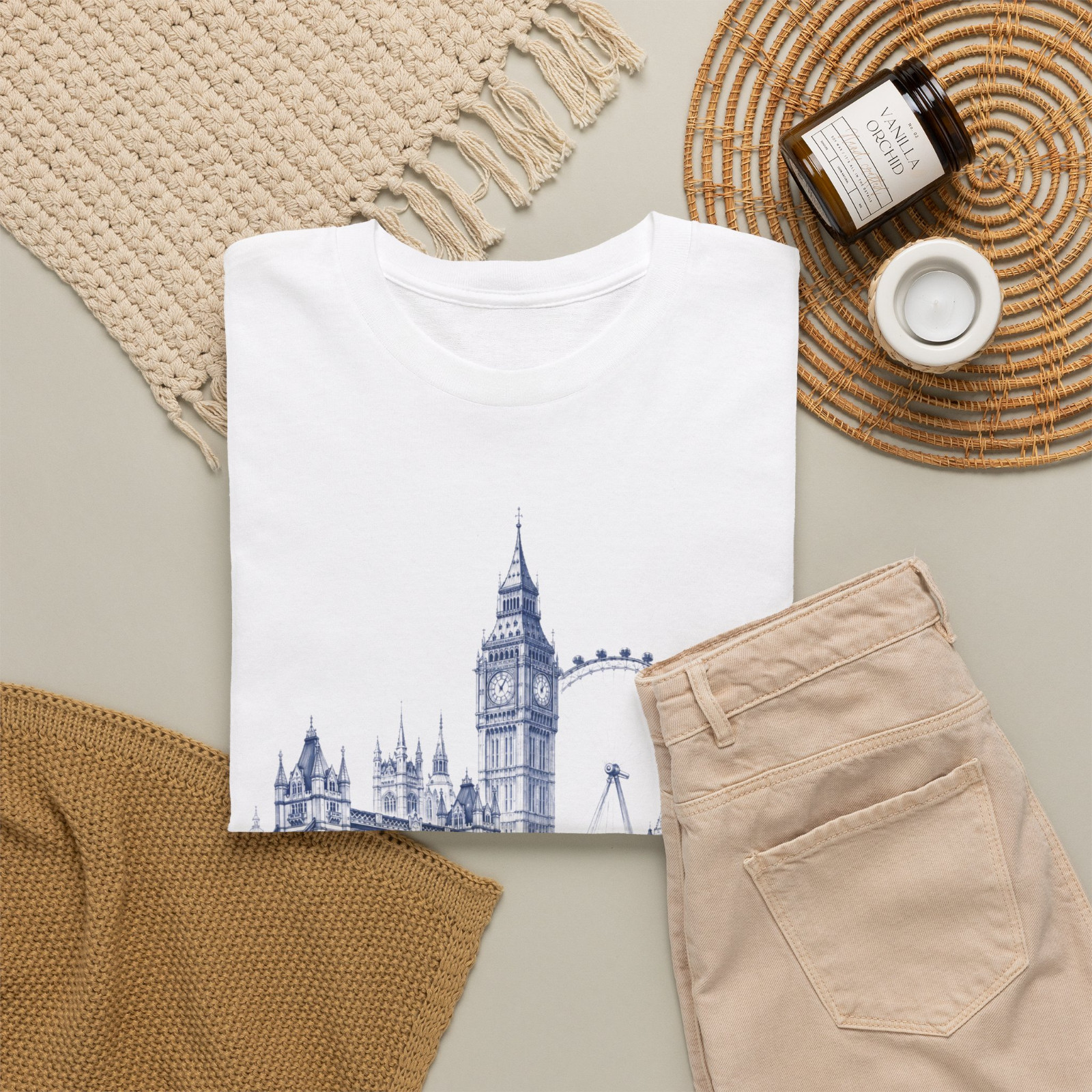London Landmarks Big Ben Tower Bridge Red Bus Graphic T-Shirt gallery
