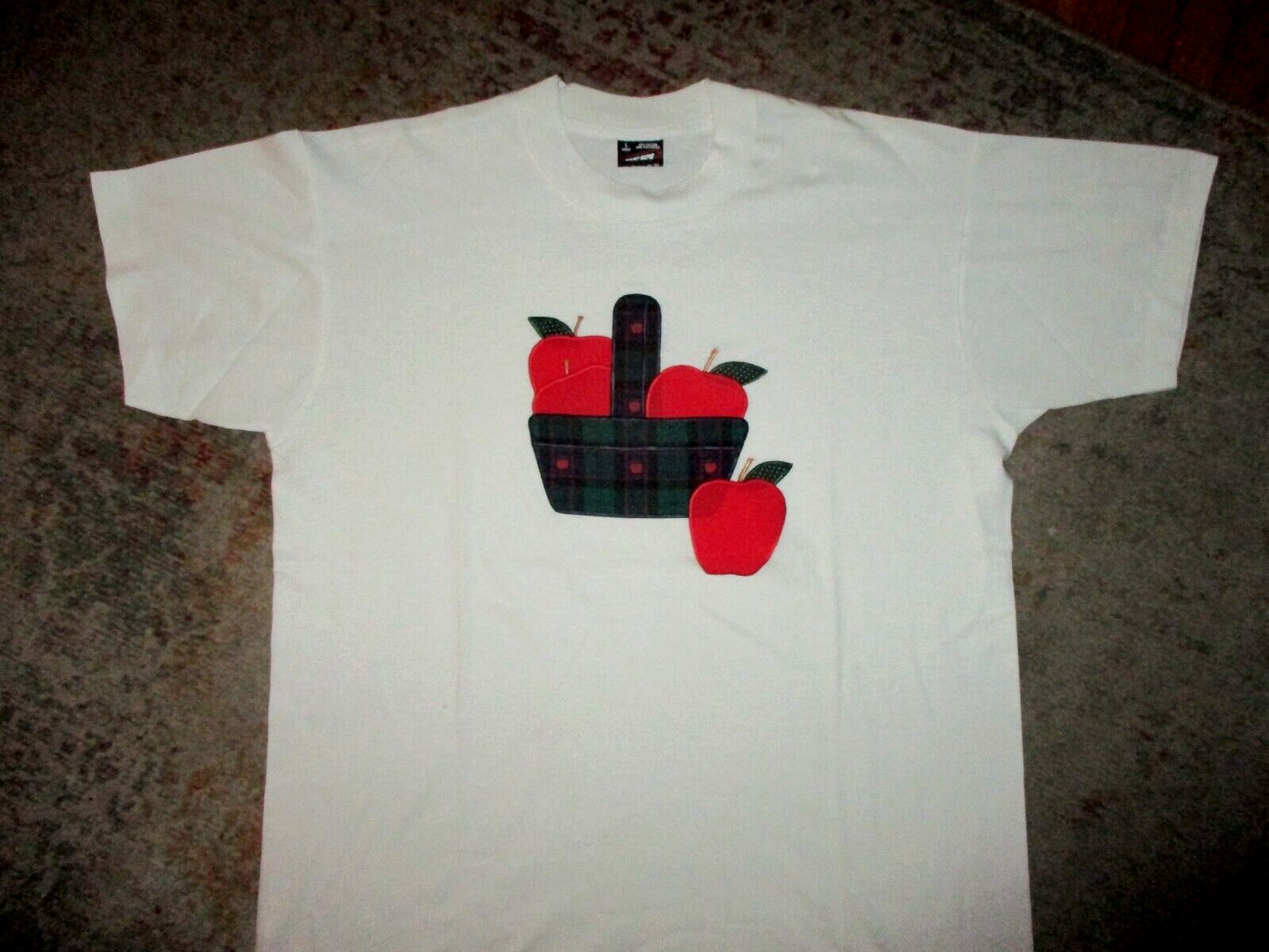 vtg 80s 90s EMBROIDERED APPLIQUE T SHIRT Apple Basket Country Charm Mom Large