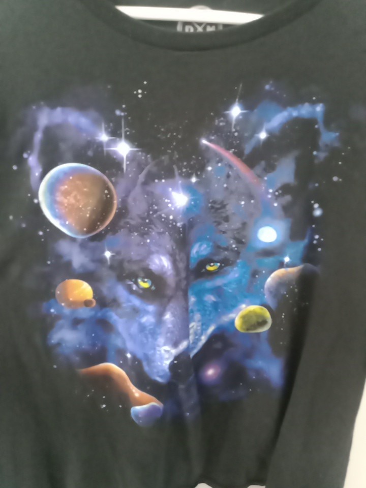Cosmic Wolf Universe Planetary T-Shirt Black Men Size 3XL A77 gallery