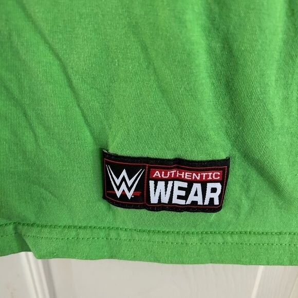 WWE Wrestling Authentic Respect Lime Green Never Give Up Graphic T-Shirt Sz Med gallery