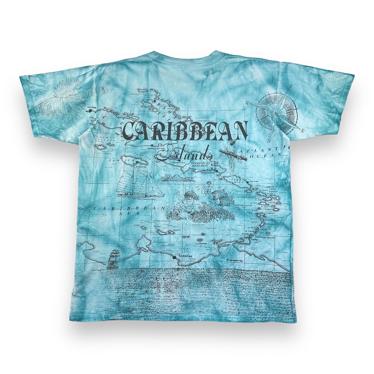 Vintage 90s All Over Print Caribbean T Shirt Mens Large Blue Map Multicoloured gallery