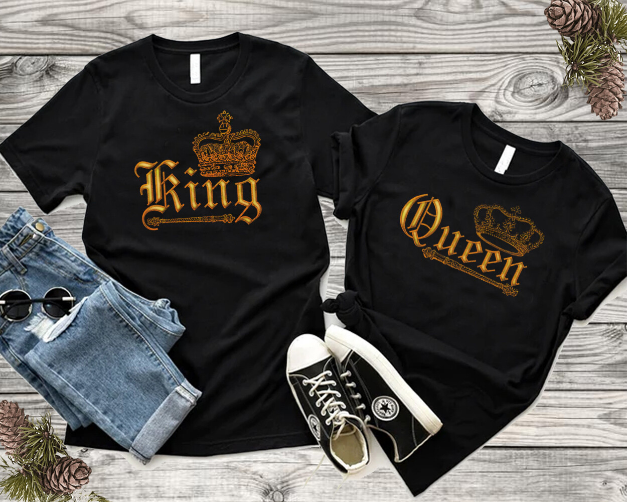 WILD King Queen GOLD Couple Shirts Matching Tees Love Matching T Shirts Couples