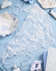 , Bride Lace Headscarf – White Embroidered Tulle Head Scarf | Bachelorette Pa…