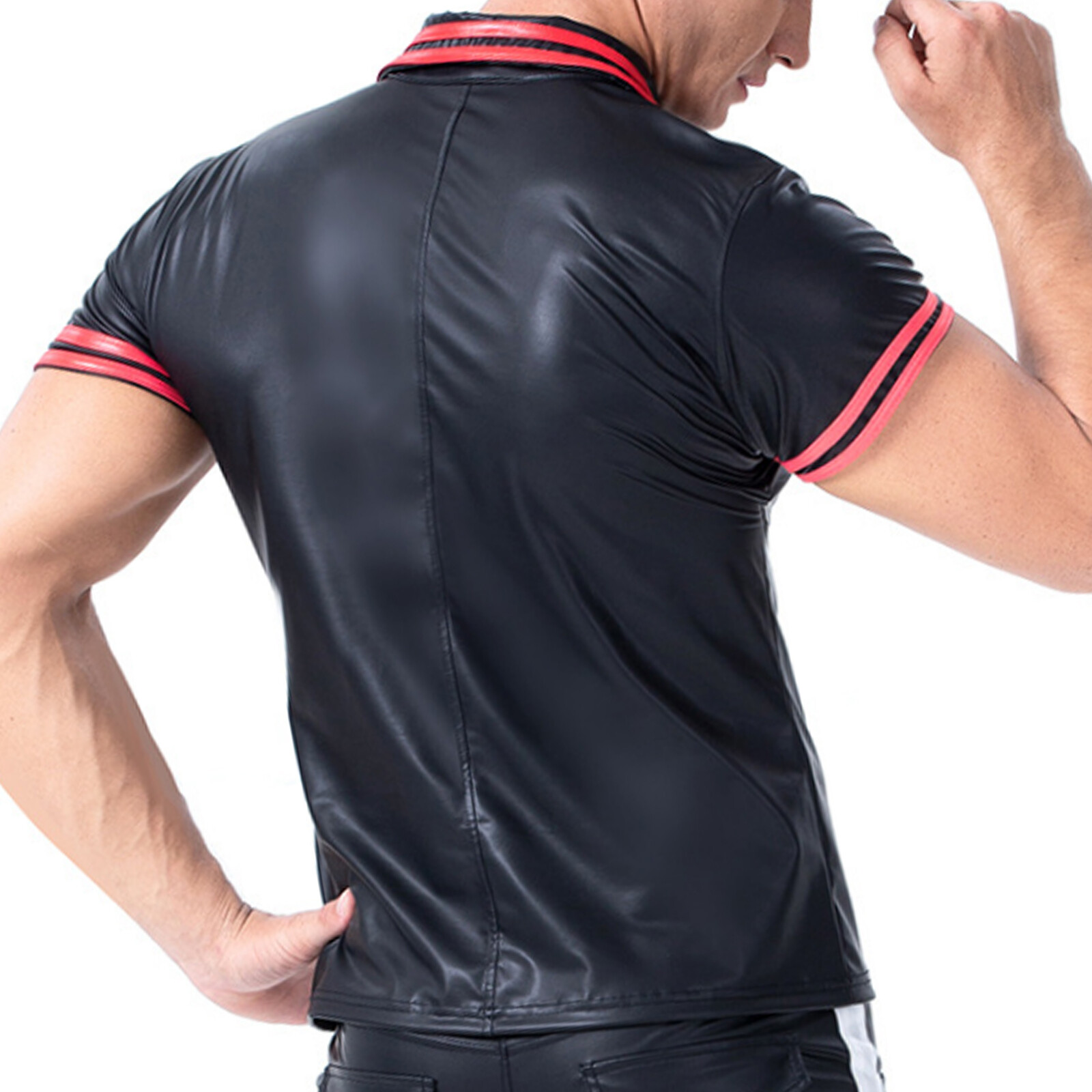 Men's Faux Leather T Shirt Wet Look Short Sleeve Slim Tights Top Clubwear Party gallery