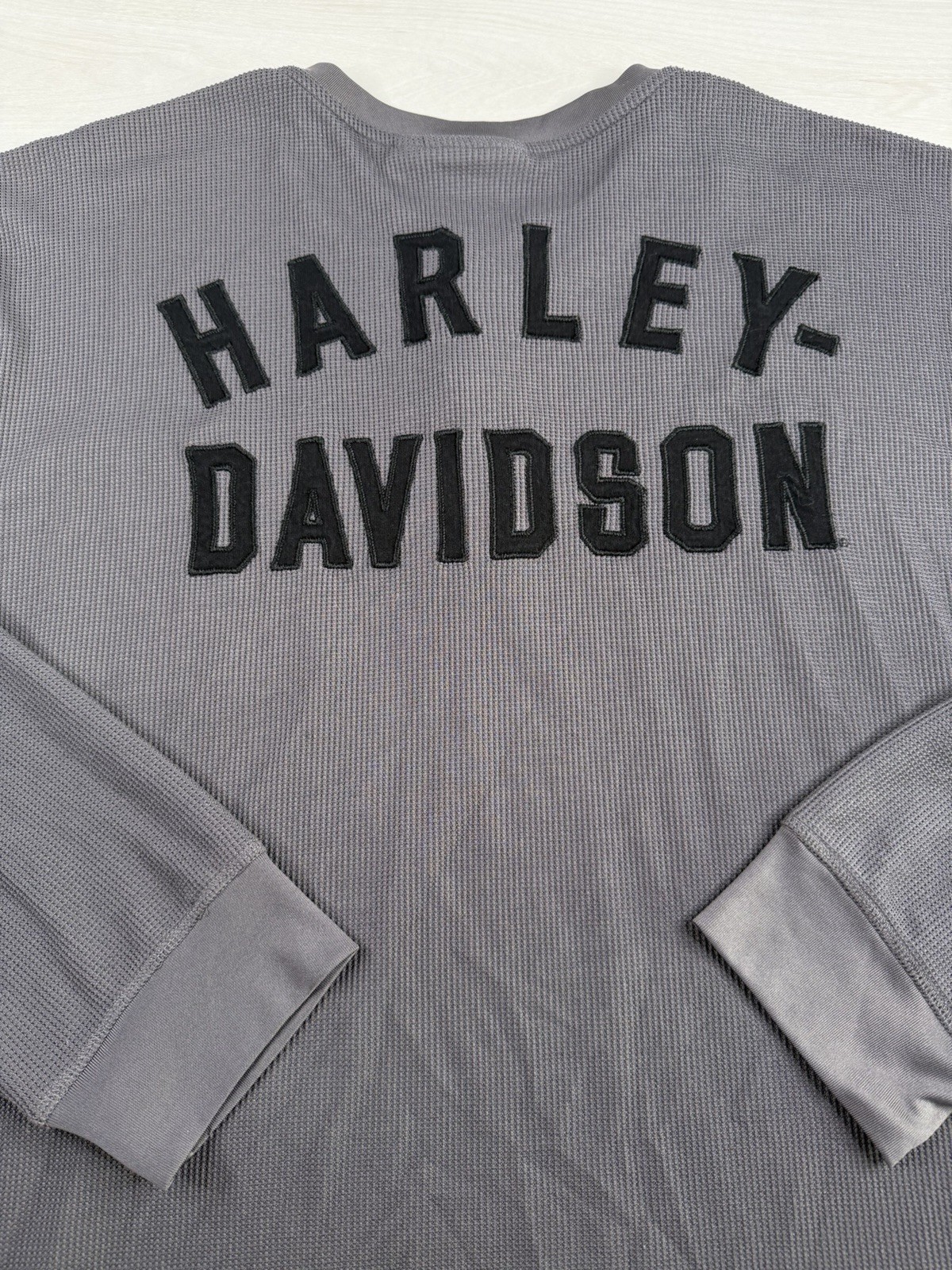 Harley Davidson Thermal Henley Shirt Gray Long Sleeve Embroidered Mens 3XL EUC gallery