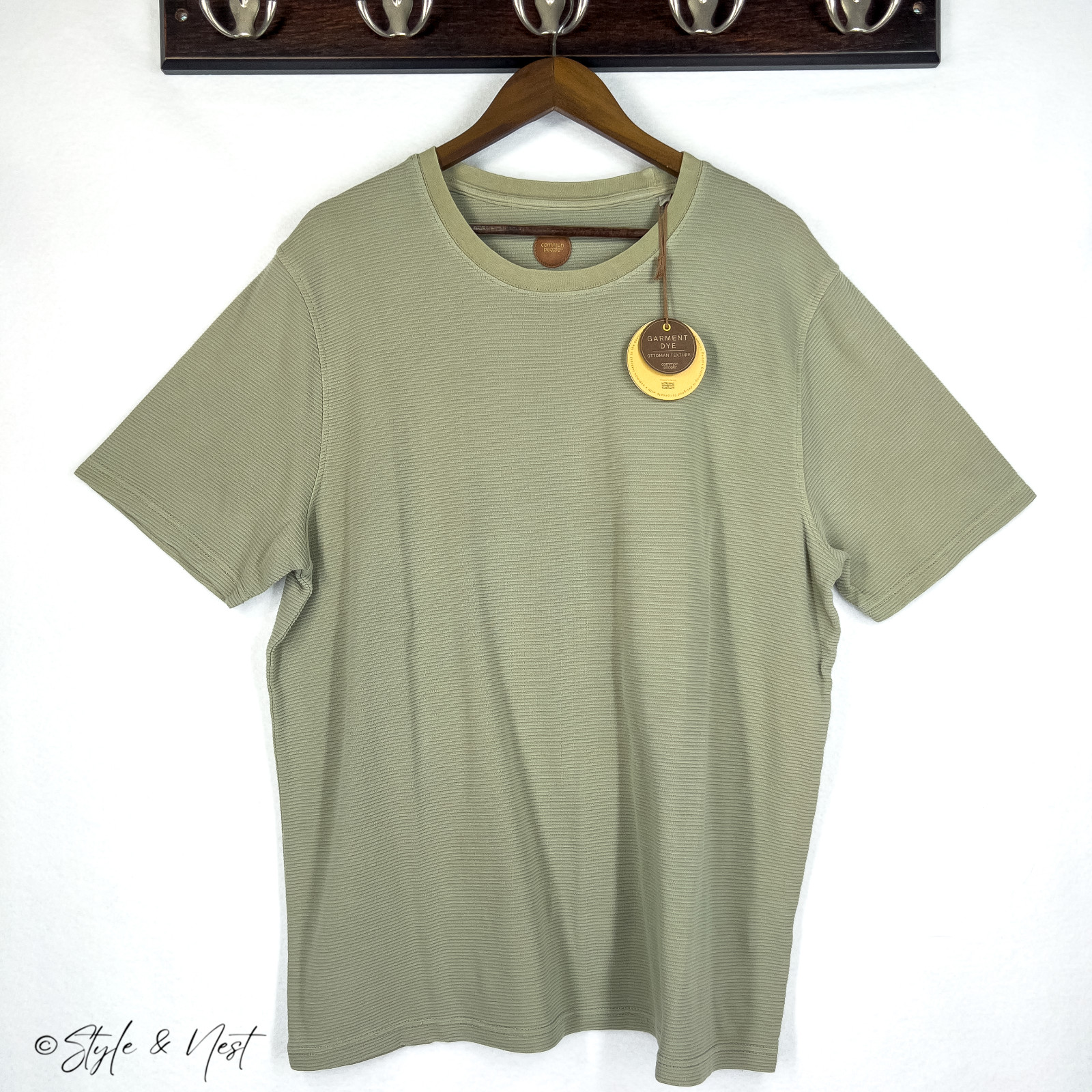 Common People Waffle Knit Tee XL Sage Green Cozy Ribbed Coastal