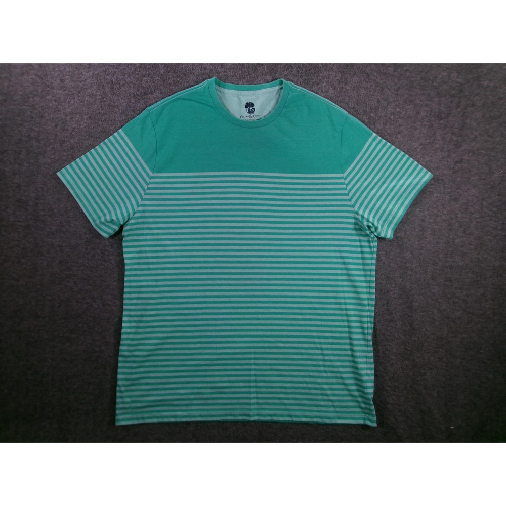 Ocean Coast Shirt Men Extra Large Green Striped Resort Coastal Everyday Summer