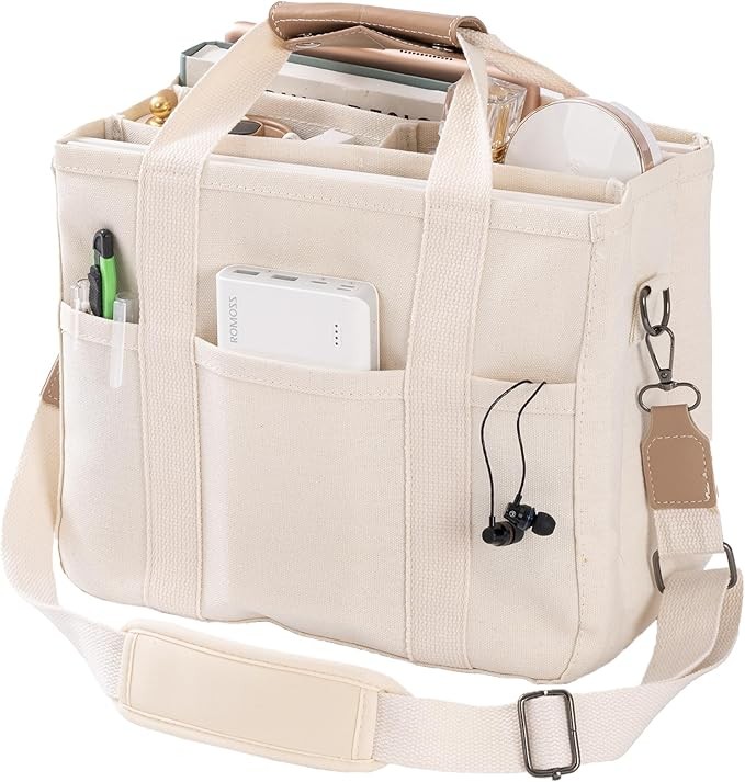 Canvas Tote Bag with Multi Pockets Crossbody Tote Bag for Women Bible Handbag…